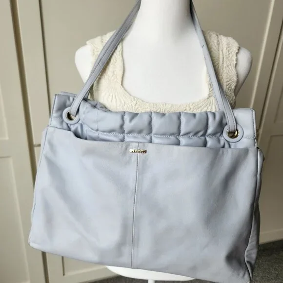 Vince Camuto Jass Quilted Puffy Large Shoulder Bag Tote Gray Faux Leather Soft - Picture 2 of 13